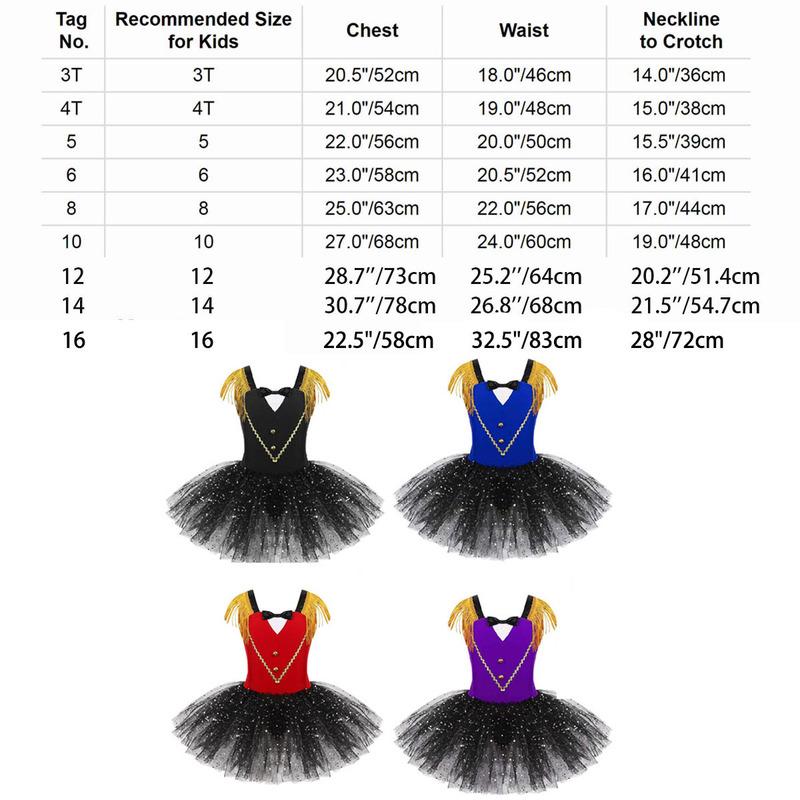 Girls Circus Ringmaster Costumes Sequins Long Sleeve Leotard Tutu Dress Halloween Carnival Cosplay Drum Marching Band Dress Up