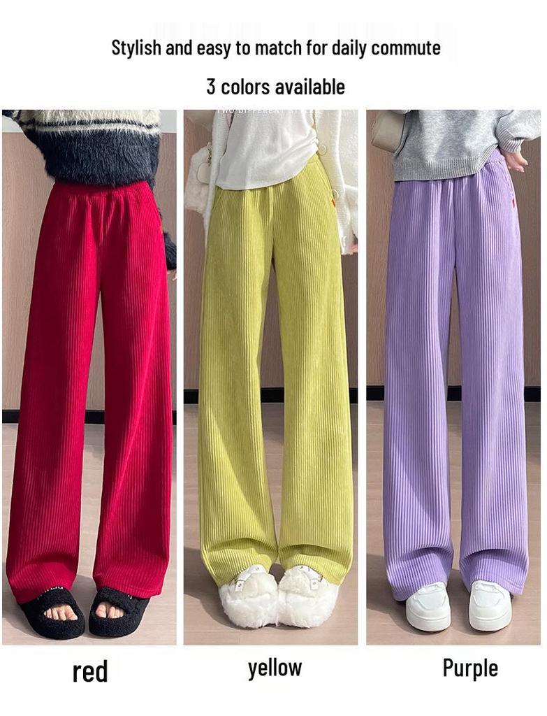 Women's High-Waist Fleece-Lined Wide-Leg Slimming Pants - Autumn/Winter 2025 Style
