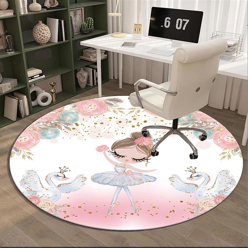 Ballerina With Swans And Flowers Round Carpet Chair Cushion Round Entryway Rug, Soft Round Rugs for Living Room, Bedroom, Circle Carpet Decor Gifts