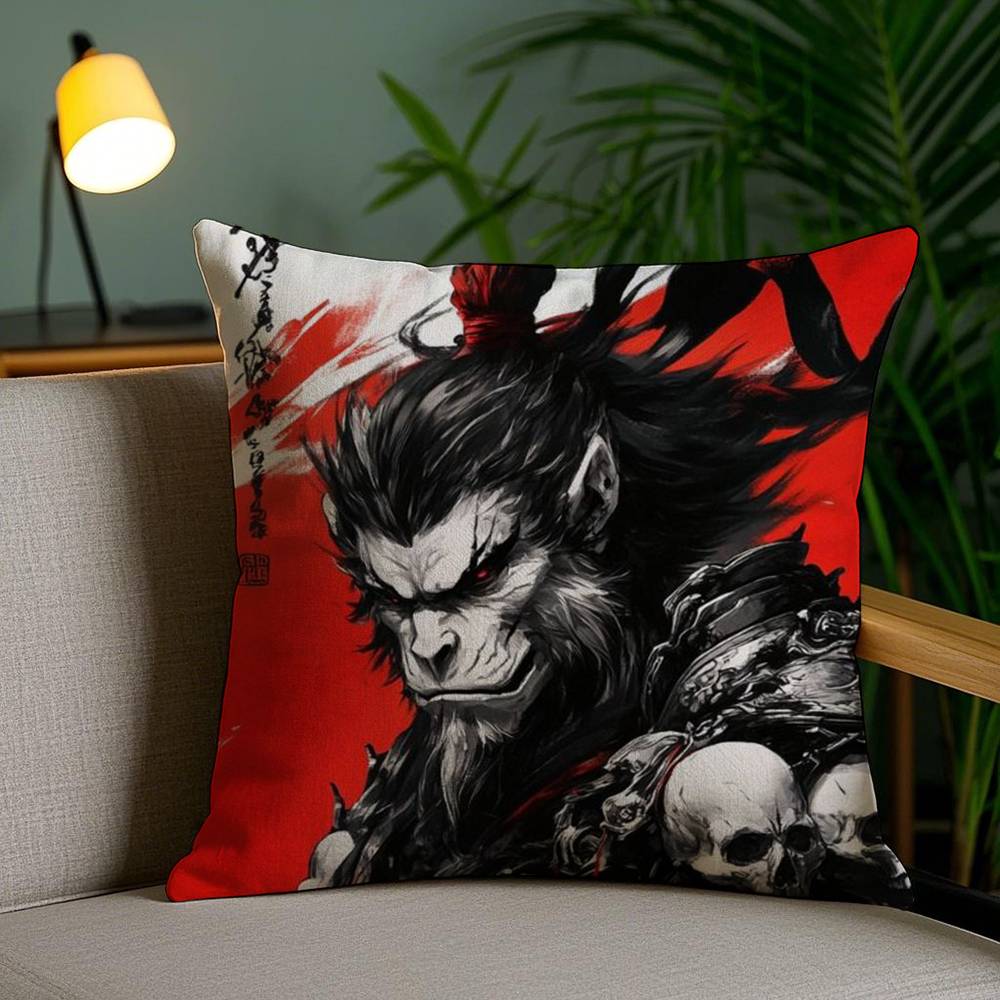 Black Myth Wukong Pillow Case Plush Fabric Soft Double Sided Print Sofa Cushion Cover Throw Pillow Covers