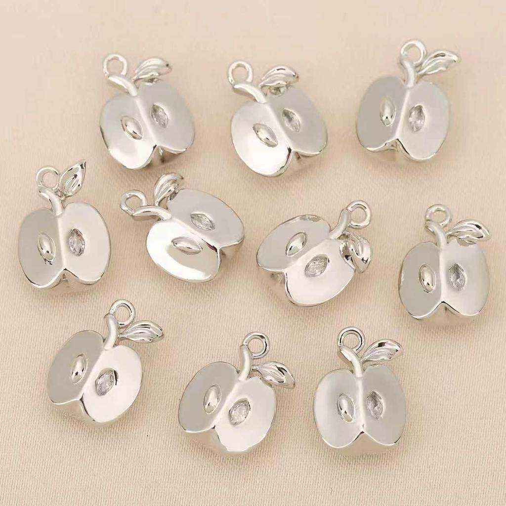 Liangfei 3D Apple Pendant: 18k Gold-Plated Copper with Diamond Inlays, Handmade Jewelry Accessory