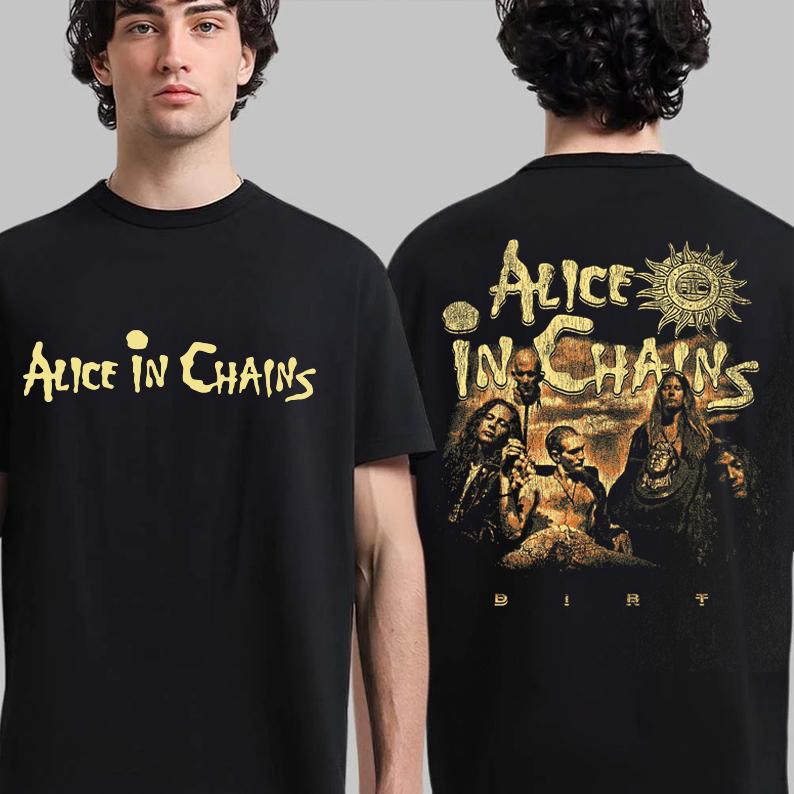 Vintage Alice In Chains Print Short Sleeves T-shirt Grunge Rock Band Graphic Men Women 90s Alternative Music Merch Gift for Fan