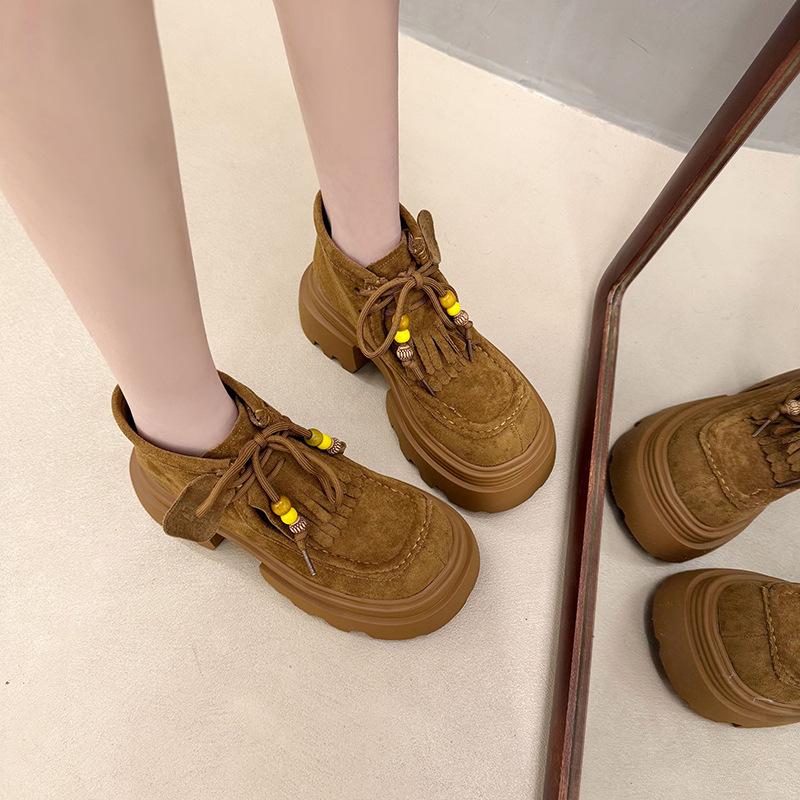 2025 autumn new leather platform Martin boots women's British style retro short tube lace-up versatile casual tooling boots