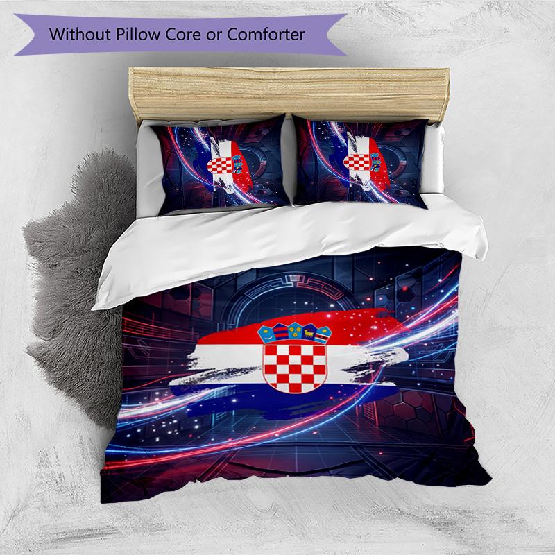 Croatia Football Printed Bedding 3 Piece Set Cozy Breathable Bed Cover Set As Housewarming Holiday Gift