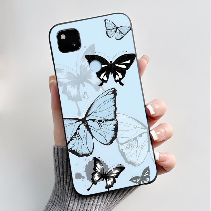Case For Google Pixel 4a Luxury Fashion Butterfly Flowers Soft Matte TPU Silicon Back Cover Black For Pixel4a 4G 5G Phone Case