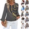 Women's Casual Fashion Ruffle V-Neck Pocket Print Long Sleeve Top