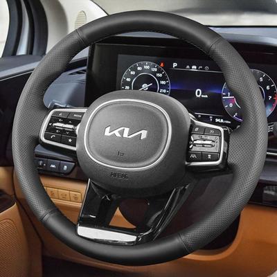 For Kia Sorento -2024 Carnival -2024 Hand Stitched Non-slip Black Leather Ultrathin Car Steering Wheel Cover