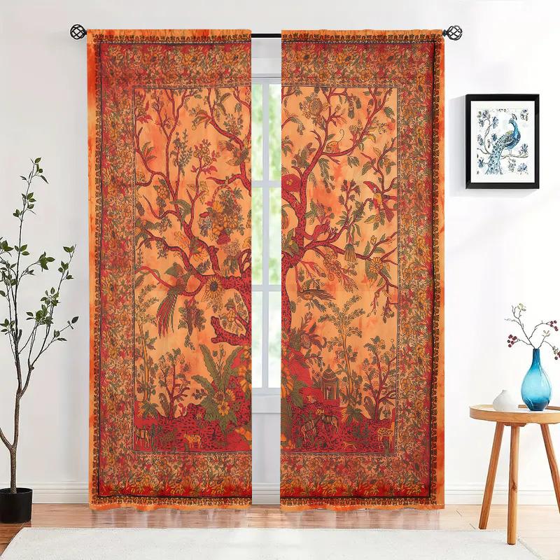Set van 2 Levendige Levensboom Gordijnen Slaapkamer Woonkamer Huisdecoratie Bohemien Gemaakt van Polyester Geweldige Raambekleding