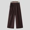 INCERUN Men Bandage Zip-up Waist Long Wide Leg Pants Casual Pockets Trousers