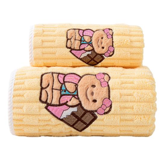 2 Stück Cartoon Bär Besticktes Handtuchset Korallenfleece Bade- und Handtücher für Erwachsene Schnelltrocknend Badezimmerutensilien für Zuhause Badezimmer Reisen Seaside