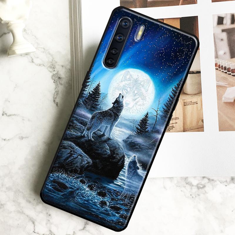 Moon Roaring Wolf Case For Oppo A18 A38 A58 A78 A98 A40 A60 A80 A16 A76 A96 A15 A17 A77 A74 A94 A54 A57S Cover