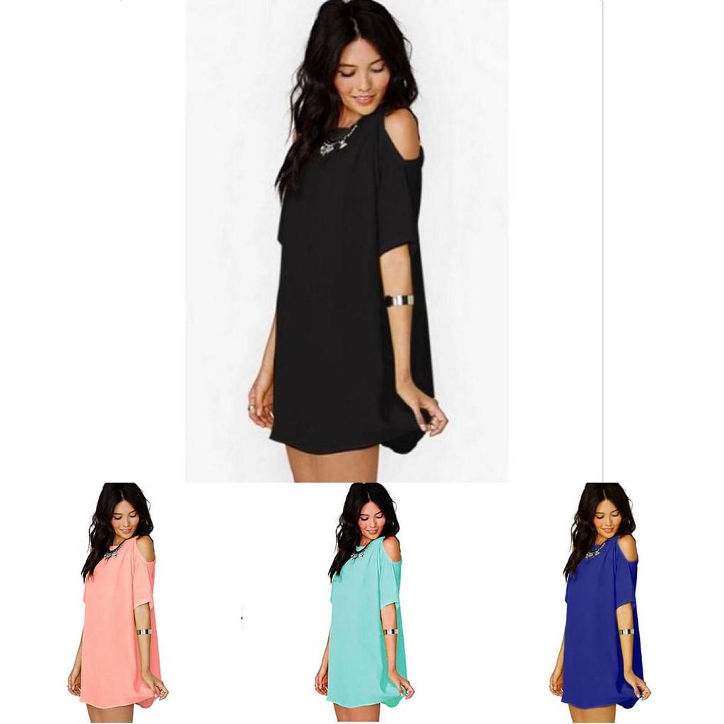 Geen IP Inbegrepen Polyester Korte Mouw Off Shoulder Jurk Voor Casual Zomerkleding