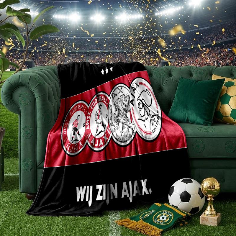 Ajax Amsterdam Crest Filt Flanellfiltar Plysch för Soffa Säng Gåvor till Män Kvinnor Resa picknickfilt Julklappar till Fans
