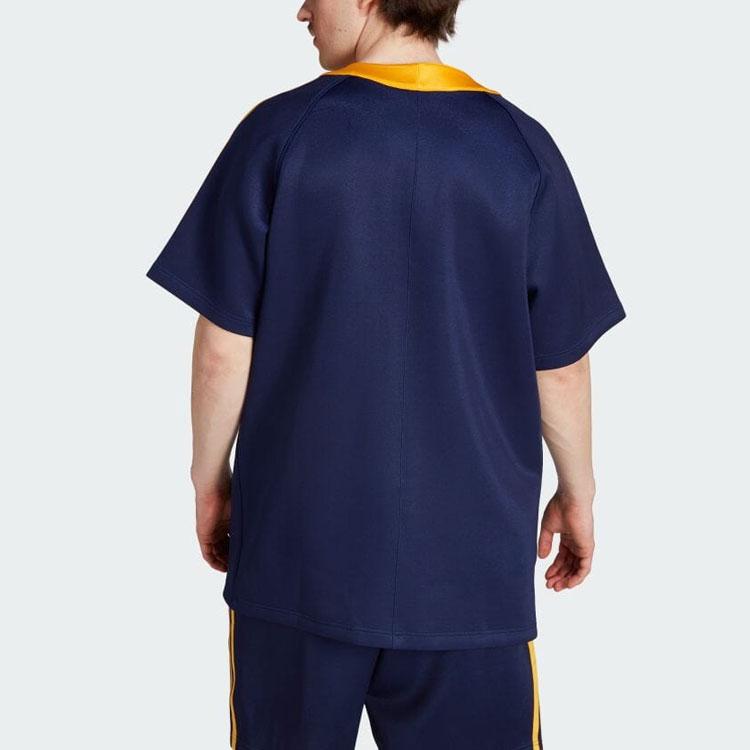 adidas Originals Three Stripes Color Block Logo Short Sleeve Shirt Men Shirts Dark-Blue IM4458