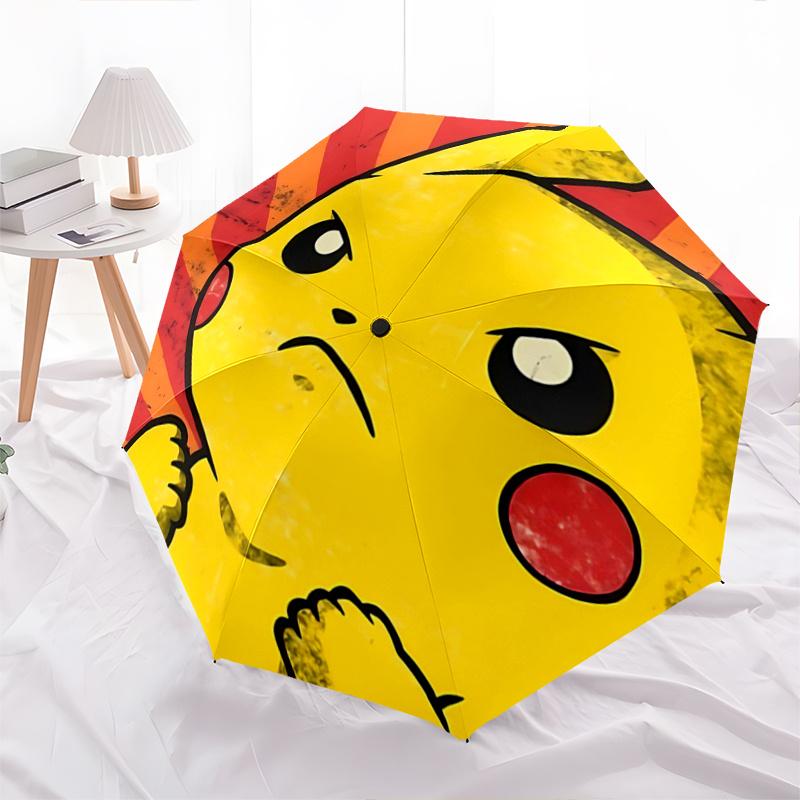 1pc Angry Pikachu Durable Cartoon Folding Umbrella, Portable Compact Umbrella for Men and Women G003