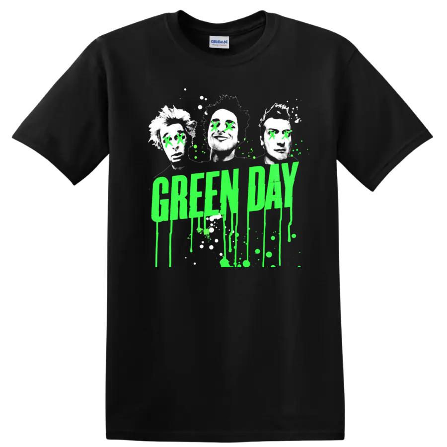 Green Day Rock Music T Shirt Neon Punk Faces Drip Grunge Band Tee