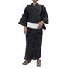 Kyoto Kimono Yuzen Men's Yukata Set (2 Pieces) - Cotton, Square Obi, Men's Kimono, Waterfall Shippo Pattern, Black (Black, M)