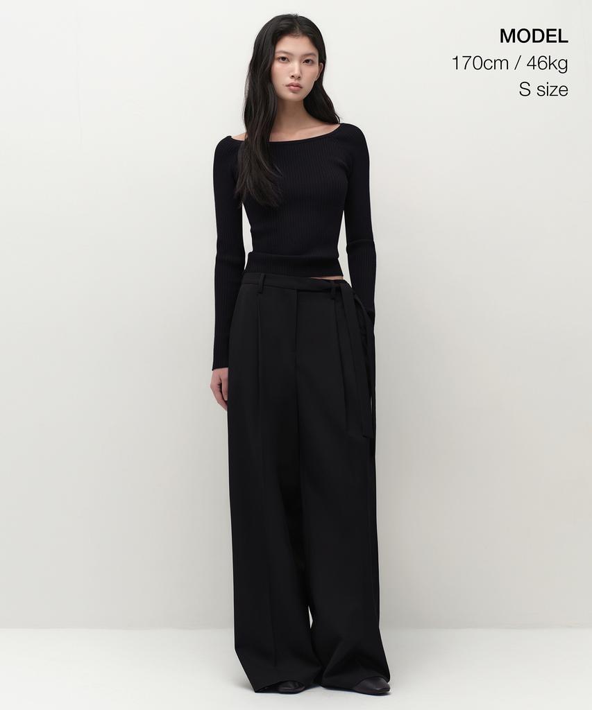 MUSINSA STANDARD WOMAN Women'S Wide Ribbed Slim Off-Shoulder Knit [Black]