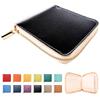 Trendy Yamagishi Bifold Wallet, Genuine Leather, Round Zipper, for Men and Women, Compact, High-Quality Embossed Leather, Deep Black