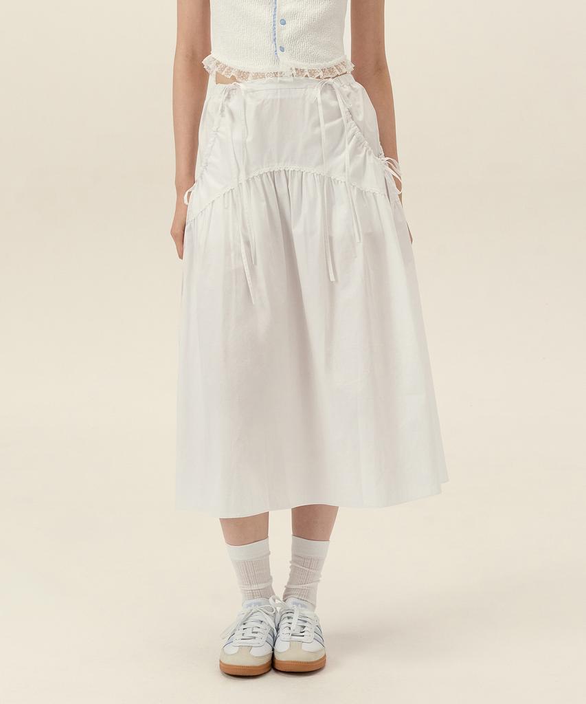 Limekeu Ribbon Shirred Lace Skirt White