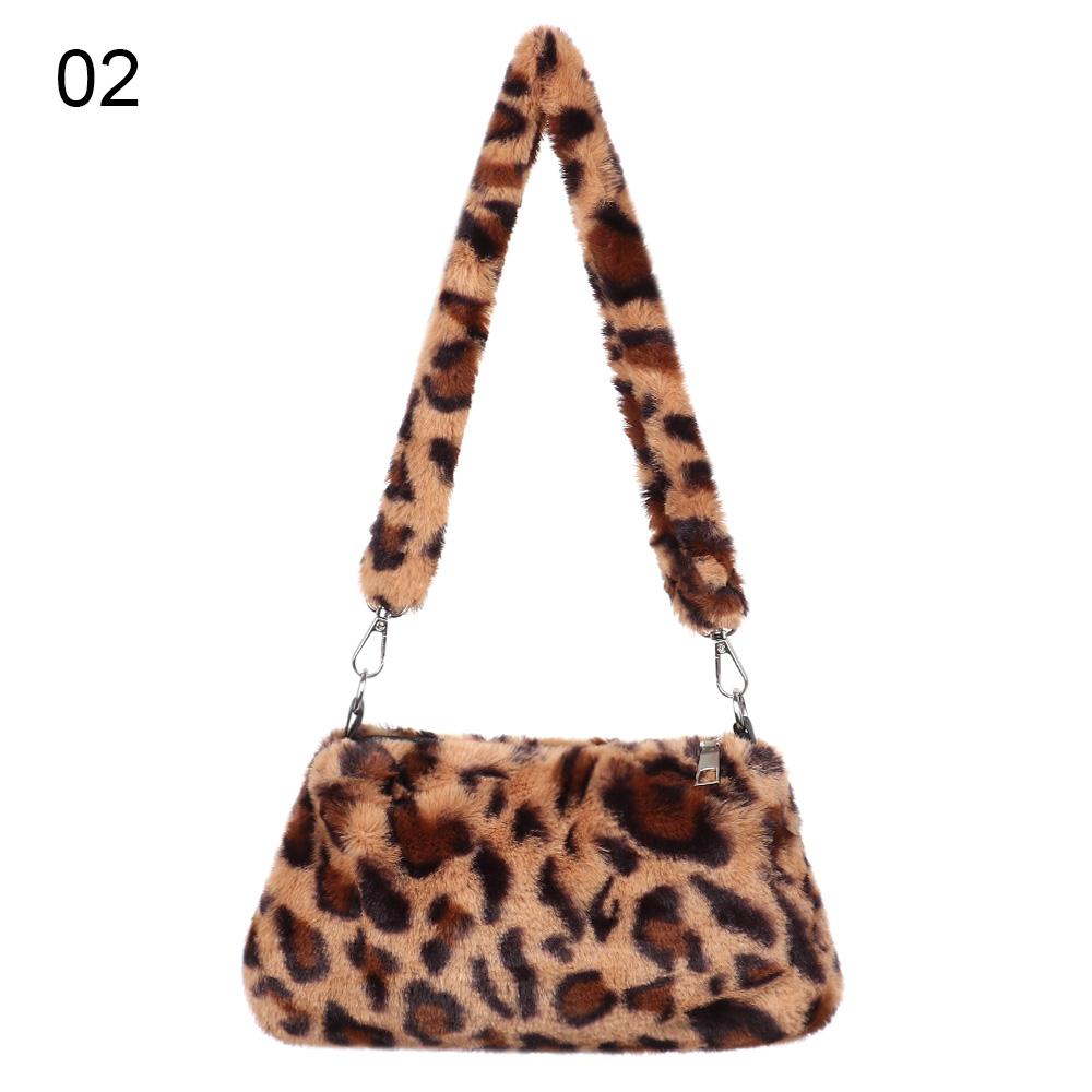 New Women's Casual Shoulder Bag Animal Print Leopard Plush Lady Shoulder Underarm Bag Female Messenger Bag Crossbody Bags