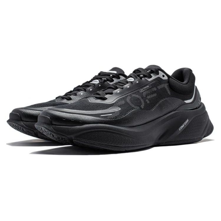 Li Ning Soft Breathable Thick Sole Increased Height Shock Absorbing Durable Lightweight Low Top Casual Shoes Men Sneaker Black AGLU009-1