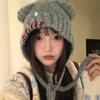 Cute Bear Hat for Women In Autumn and Winter Warm and Face Friendly Small Ear Protection Hat Buttoned Beanie Plush and Fluffy