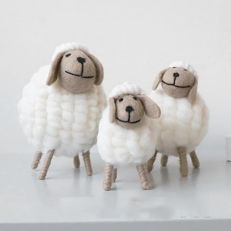 Mini Felt Sheep Figurines Miniatures Wool Felt Lamb Cute Toys Desktop Decor Home Furnishings Cute Table Ornament
