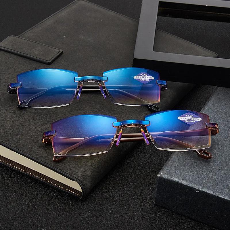 Frameless Diamond Cut Fashionable Ultra Light Reading Glasses Unisex Elegant Protect Eyes Anti Blue Light Eyeglasses 0 To +4.0