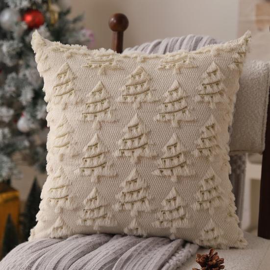 2 Adet Atma Yastık Kılıfı Noel Ağacı Desenli Yumuşak Peluş Noel Yastık Kılıfları Kanepe Yatak Yıkanabilir Dekoratif Minder Kılıfları