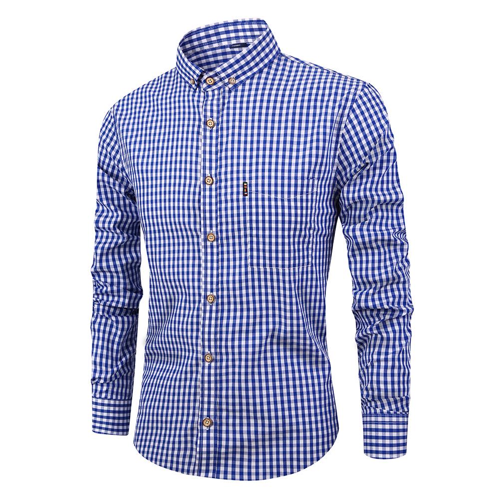 Men's Cross-Border Autumn/Winter Plaid Cotton Long-Sleeve Casual Business Shirt