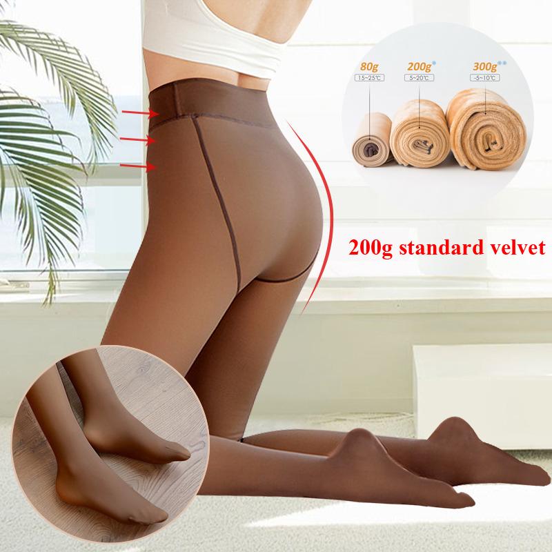 Sexy zateplené termo pančucháče s vysokým pásom, dámske ponožky, nohavice hrubé falošné pančuchy Efekt pokožky, priesvitné flísové pančuchy legíny