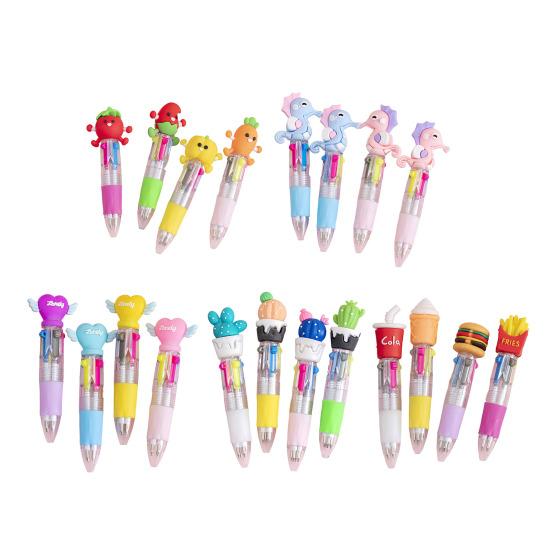 Yousheng 4Pcs Christmas Ballpoint Pens with Fun Toppers 4 Colors Click Pen Retractable Writing Pens for School Supplies Students Rewards