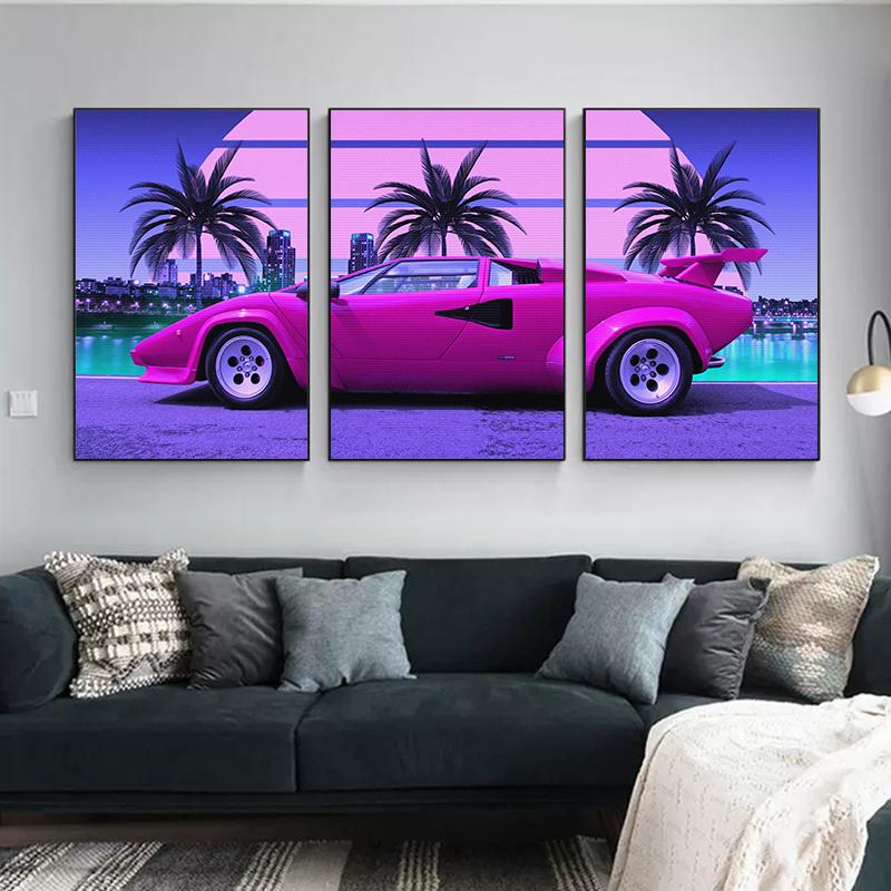 Multiple Pieces Synthwave Countach Retrowave Car Posters Canvas Painting Wall Picture For Living Room Home Decoration