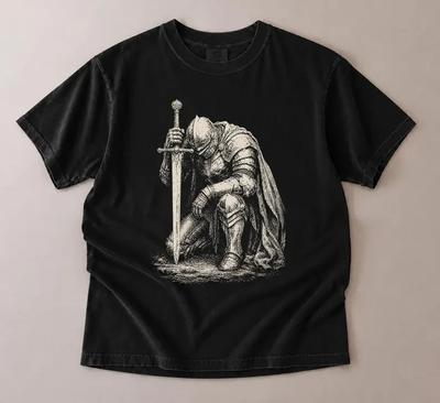 Donker Fantasy Ridder T-shirt, Vintage Soulsborne Elden Ring Grafisch T-shirt