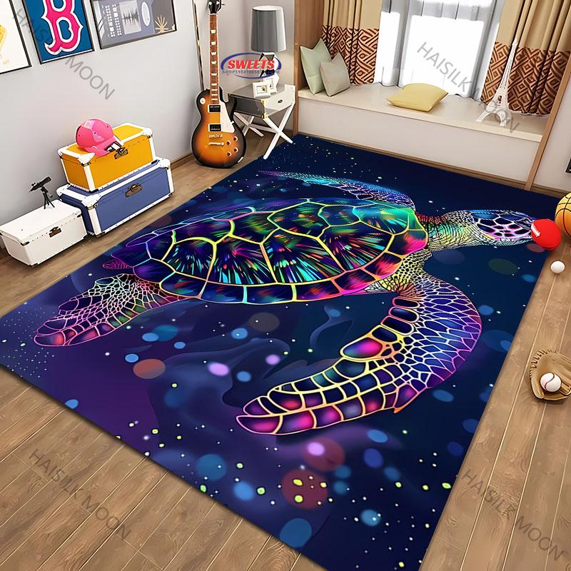 Tapis imprimé Thème Tortue Magique Lumineuse Salon Chambre Canapé Bureau Tapis Décoratif Grande Surface Tapis de Jeu pour Enfants Grande Taille