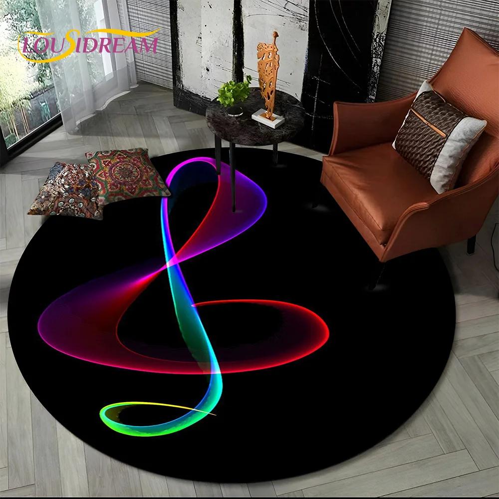 3D Musikalische Note Klavier Kunst Runder Teppich für Wohnzimmer Schlafzimmer Kinder Spielzimmer Stuhl Dekoration, Haustier Bereich Teppich Rutschfeste Bodenmatte