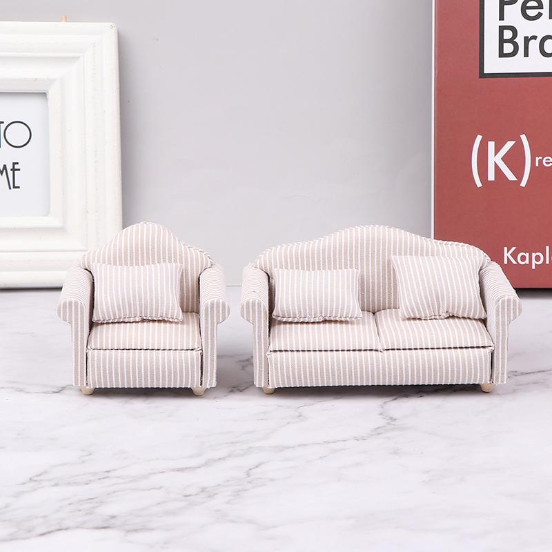 1:12 Mini Furniture Sofa With Pillow For Dollhouse Kids Pretend Play Diy Decor