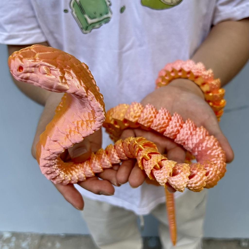 3D Printed Cobra Statue, Flexible 3D Printed Animal, Colorful Figurines Statue, Gifts, 130Cm/51.18In, 90Cm/35.43In