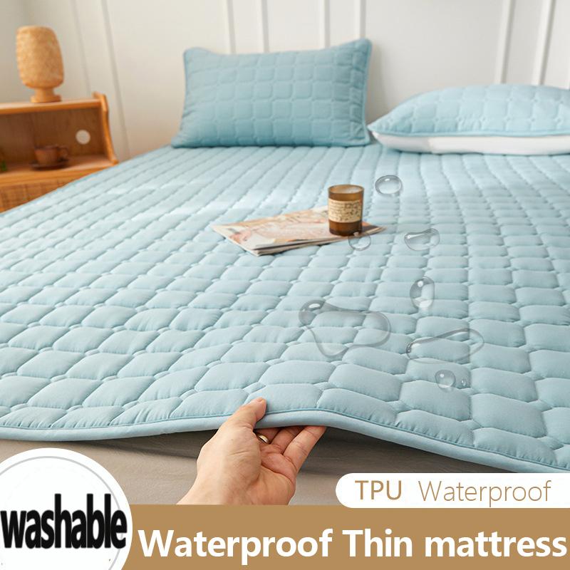 1pc Waterproof Mattress Protector with Elastic Corner Straps, Machine Washable Bedding Cover for Single/Double Beds, Fits Home, Hotels, Modern Bedding