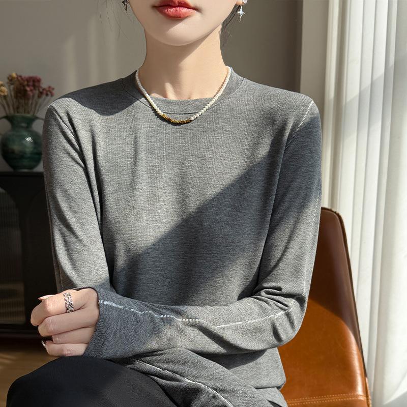 Spring Elastic and Figure-controlling Versatile Comfortable Long-sleeved Striped Design Base Layer Sweater for Women