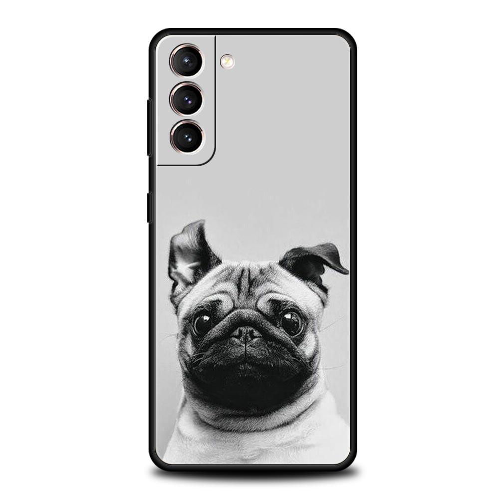 Animal Black Pug Close Up Phone Case For Samsung Galaxy S25 Edge S24 S23 S22 S21 Ultra S20 FE 5G S10 S10E S9 Plus Soft TPU Cover