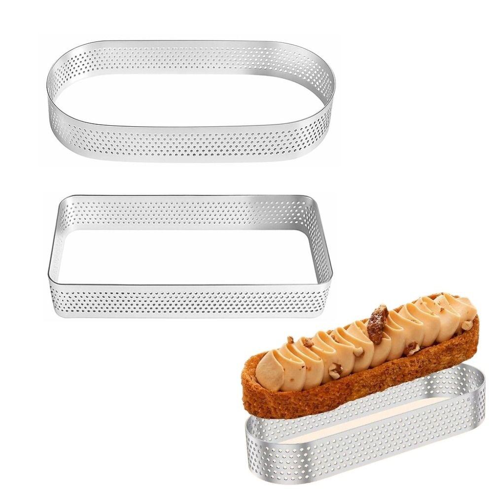 304 Stainless Steel Muffin Tart Rings Oval Rectangle Shape Perforated Surface Cake Mousse Mold Porous Design Cookies Cutter