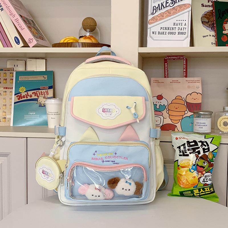 School Bag 2025 New Ins Cute College Style Versatile High Value Large Capacity Multi-compartment School Bag Sweet Backpack