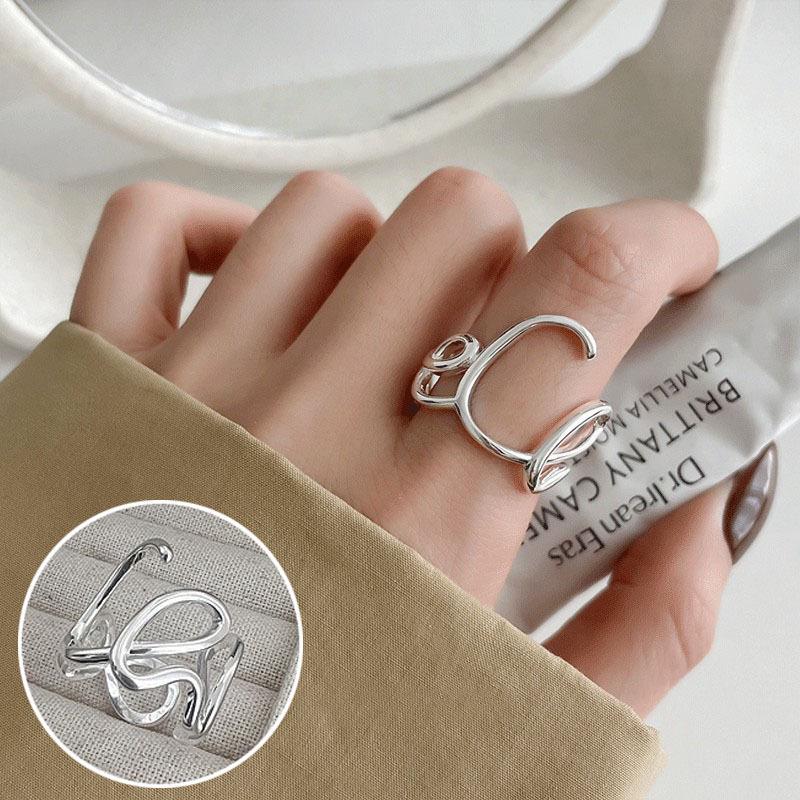 Koreanischer Stil S925 Versilberter Geometrischer Offener Fingerring - Damen Vintage Hip Hop Schmuck für Zeige- oder Ringfinger.