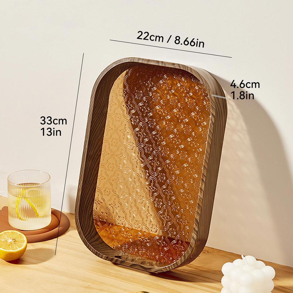 Plastic Serving Tray Imitation Wooden Storage Tray Fruit Dessert Plate Retro Begonia Flower Organizer Tray Tea Tray