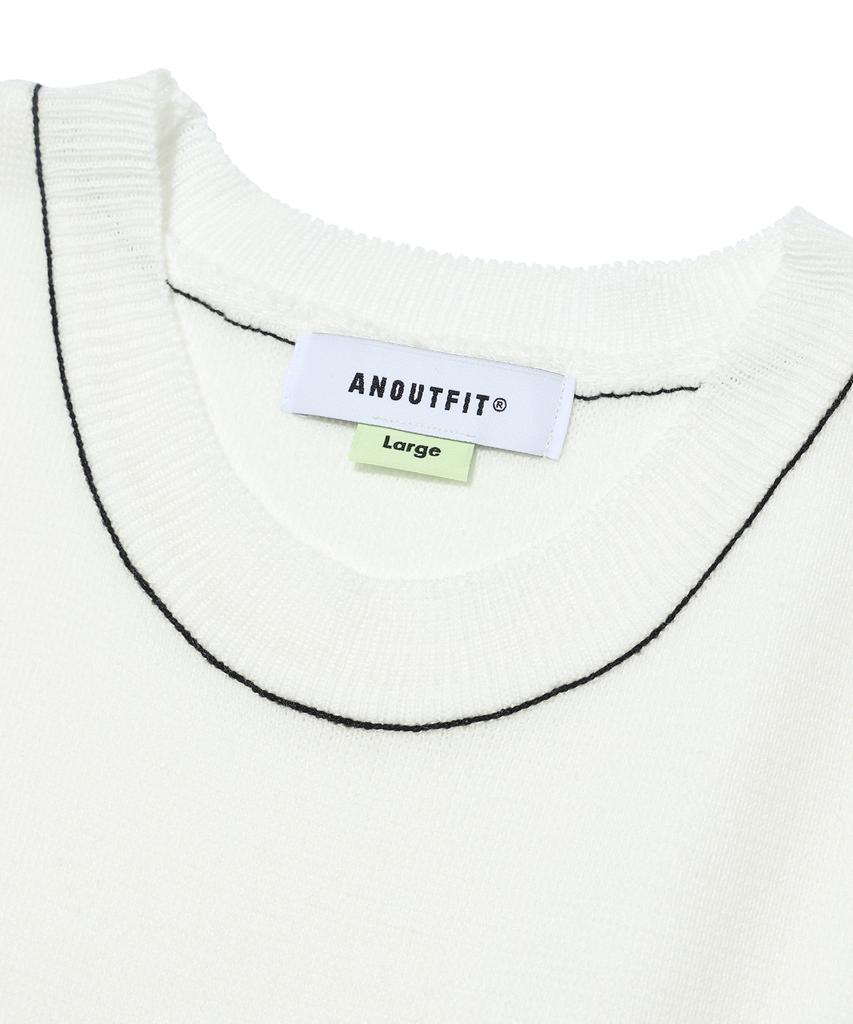 Aott Unisex Top Stitch Crew Neck Knit Vest Ivory