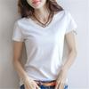 Solid Women  T-shirt V-Neck Short Sleeve Female Tee Slim White And Balck T-Shirt Casual Solid Lady Tshirt Tops