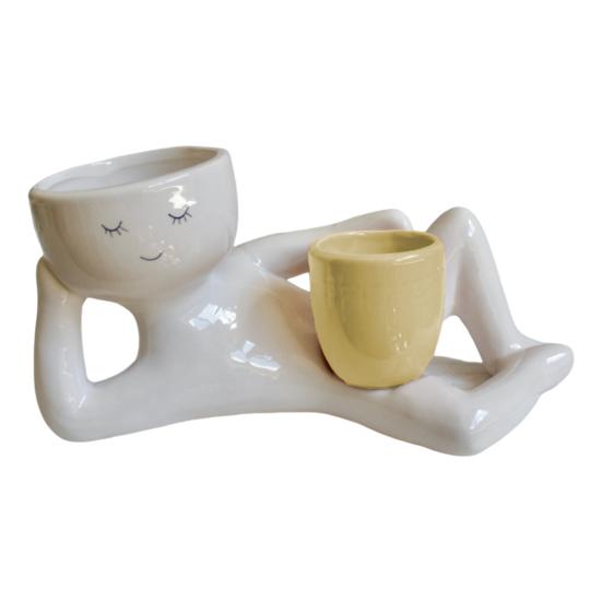 Lazy Guy Planter Resin Lying Down Figure Flower Pot with Drainage Hole Tabletop