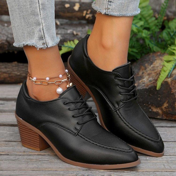 Trendy Soft Leather Mid-Heel Shoes Straps Thick Heel Single Shoes Four Small Leather Shoes Women'S Shoes Wholesale